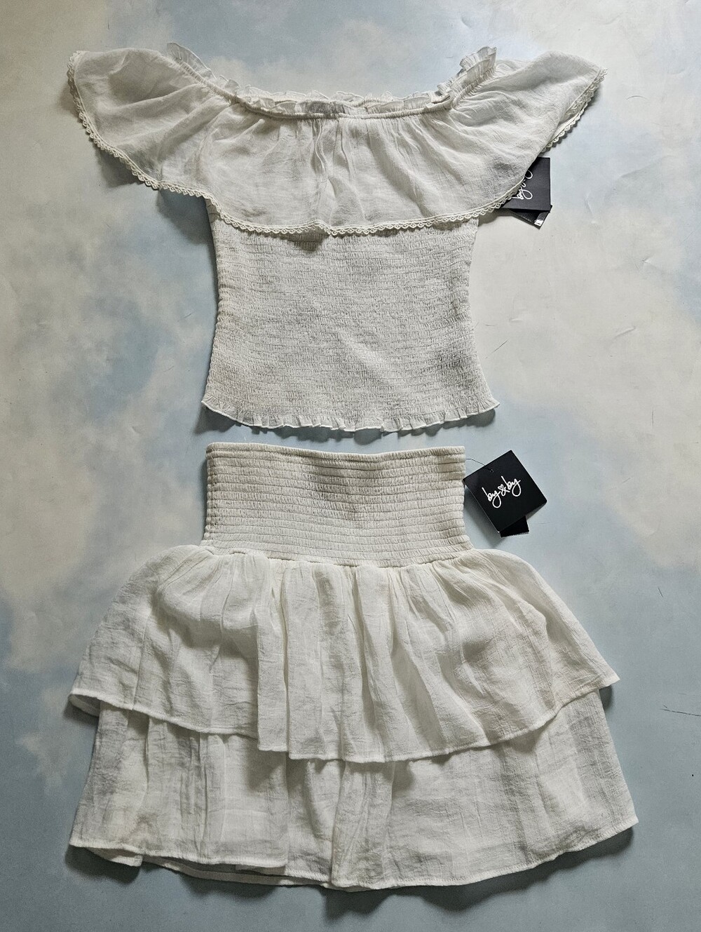 Gypsy-style Ruffle White Tiered Smocked Waist Set